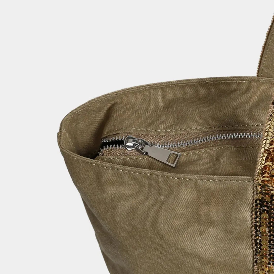 Gexo Canvas Tote Bag with Sequin Trim
