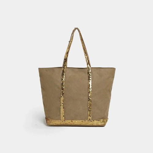 Gexo Canvas Tote Bag with Sequin Trim