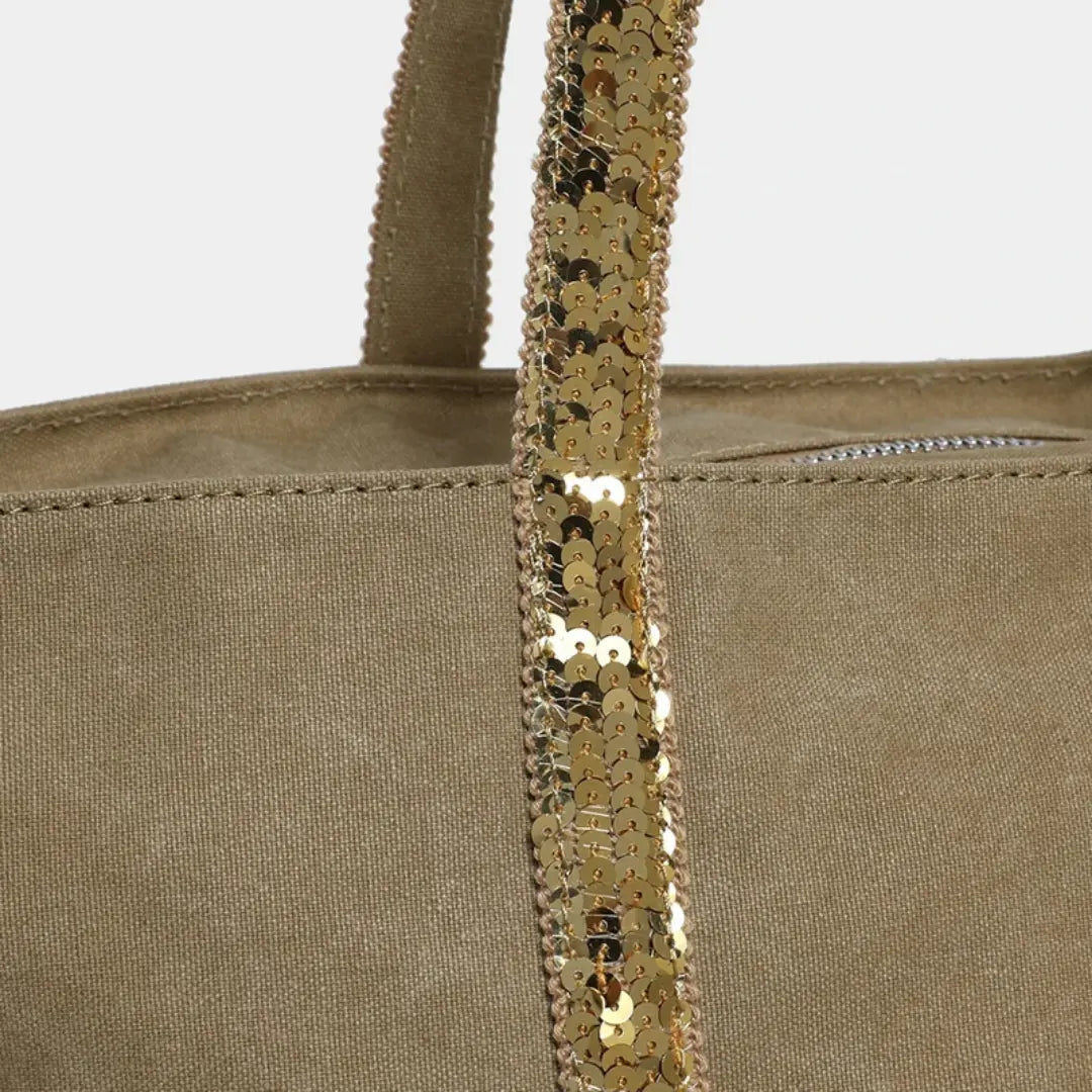 Gexo Canvas Tote Bag with Sequin Trim