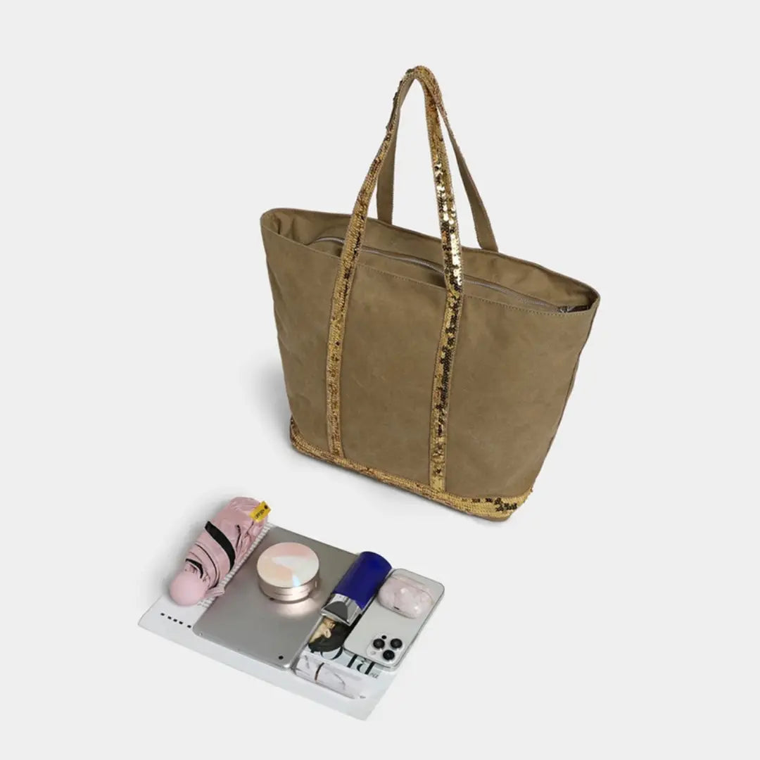 Gexo Canvas Tote Bag with Sequin Trim