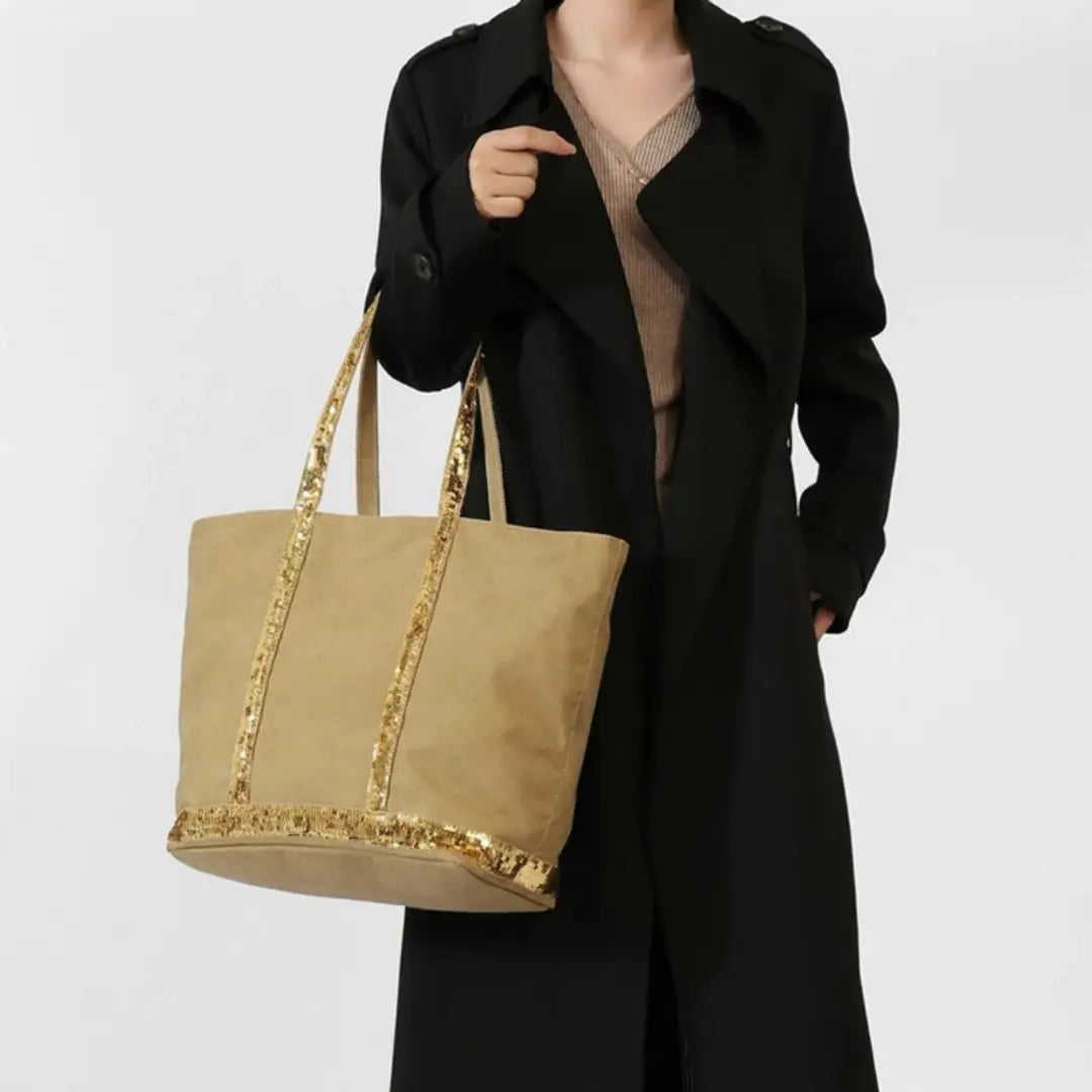 Gexo Canvas Tote Bag with Sequin Trim