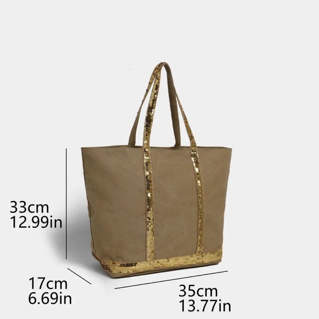 Gexo Canvas Tote Bag with Sequin Trim