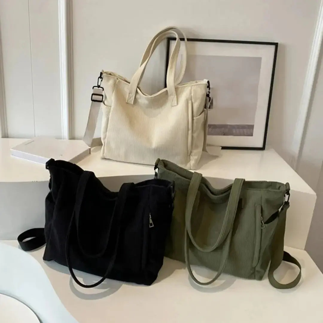 Gexo Corduroy Tote Bag, Large Everyday Shoulder and Crossbody Handbag