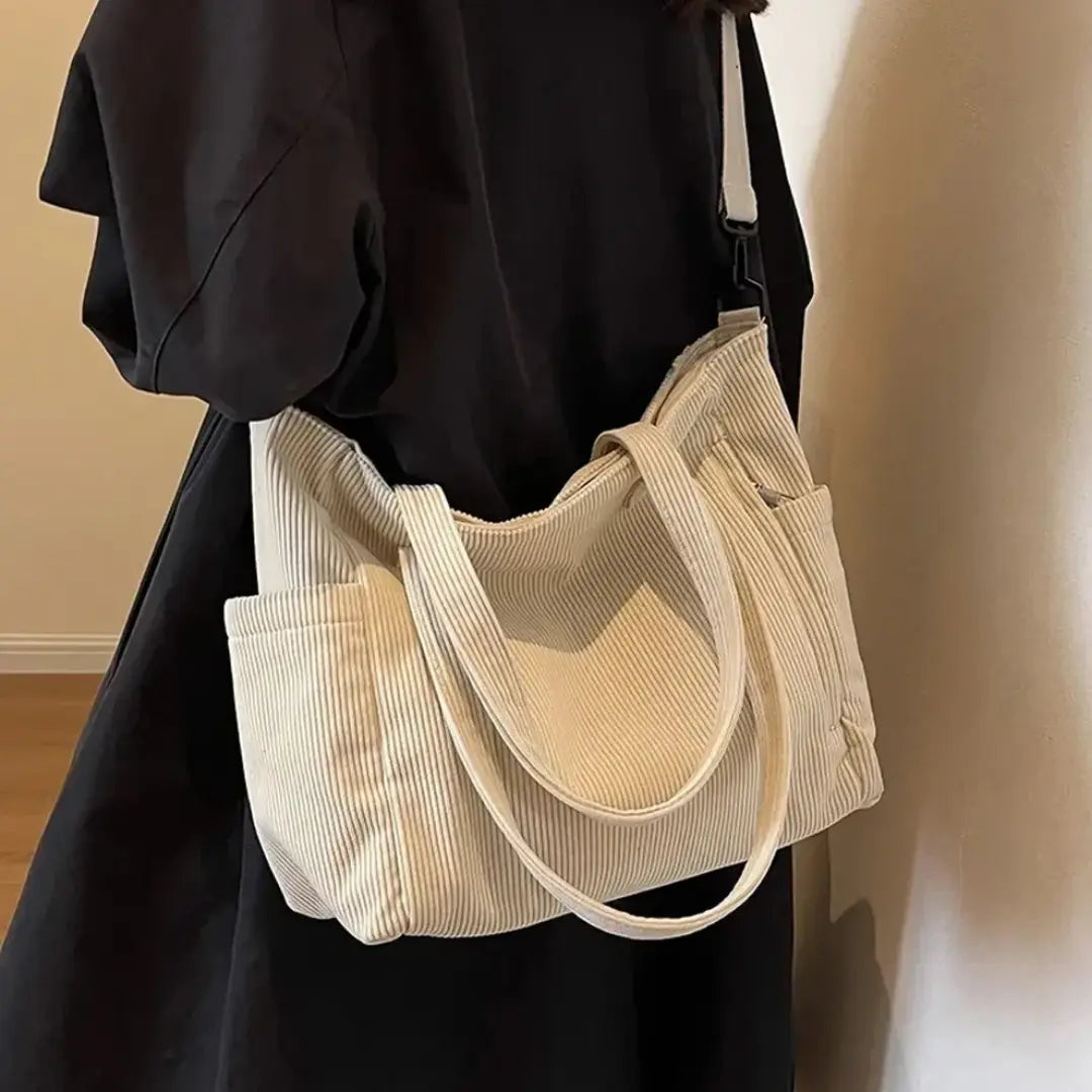 Gexo Corduroy Tote Bag, Large Everyday Shoulder and Crossbody Handbag