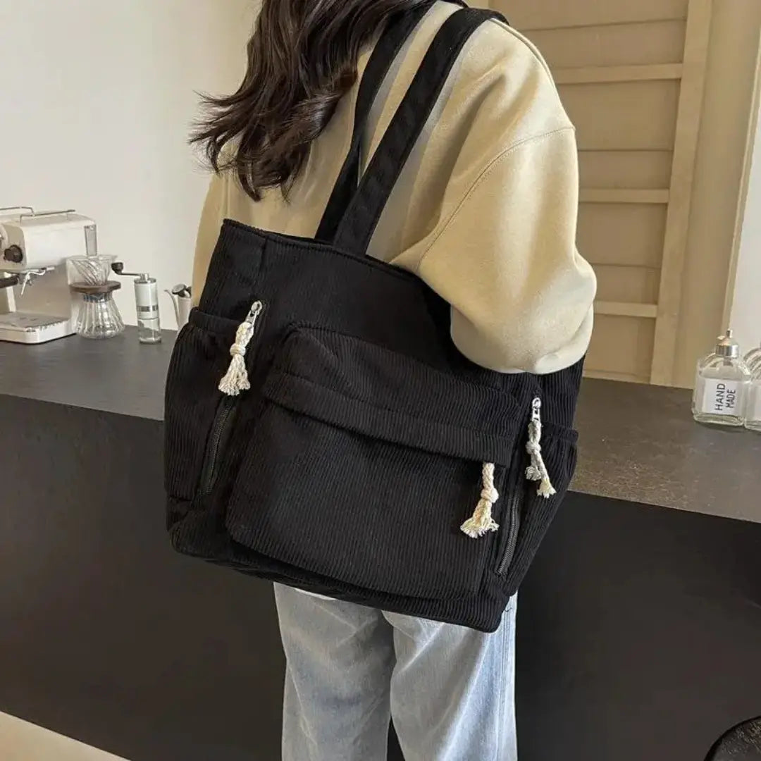 Gexo Corduroy Tote Bag with Large Capacity and Multi-Pocket Storage