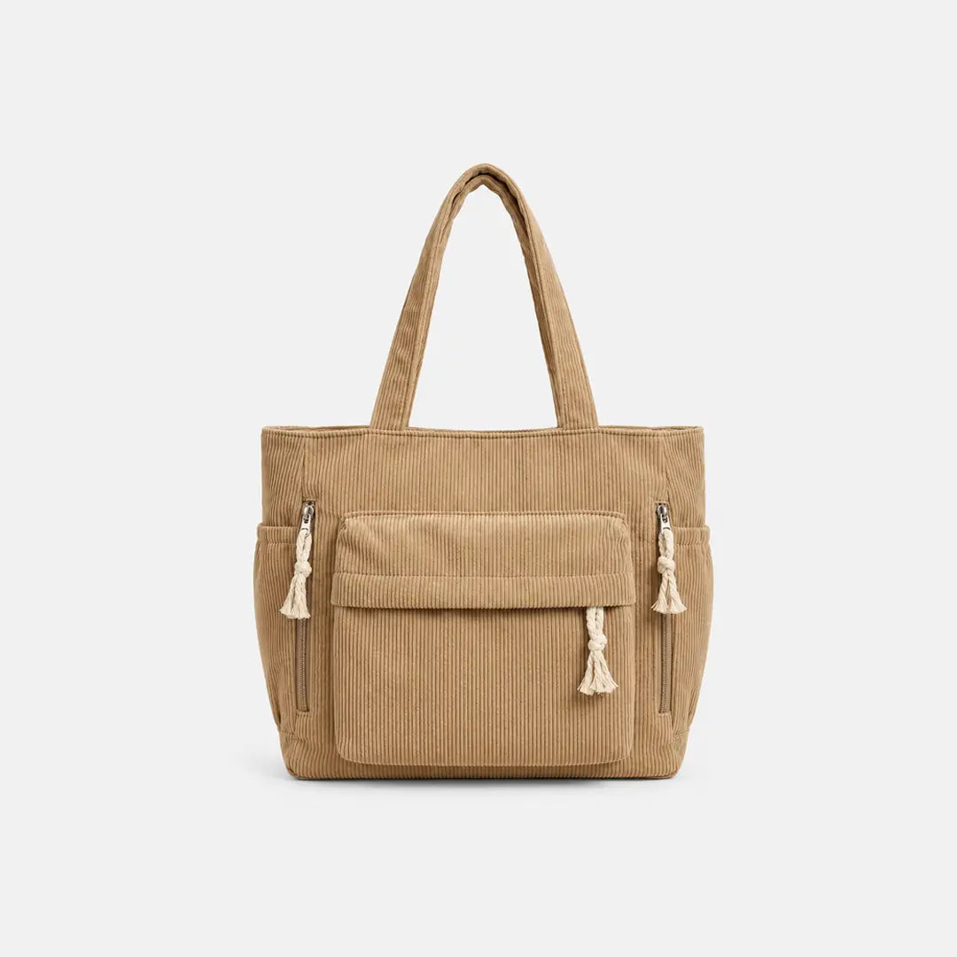 Gexo Corduroy Tote Bag with Large Capacity and Multi-Pocket Storage