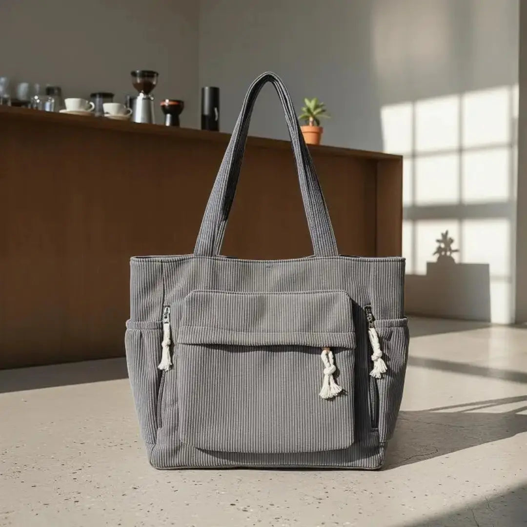 Gexo Corduroy Tote Bag with Large Capacity and Multi-Pocket Storage