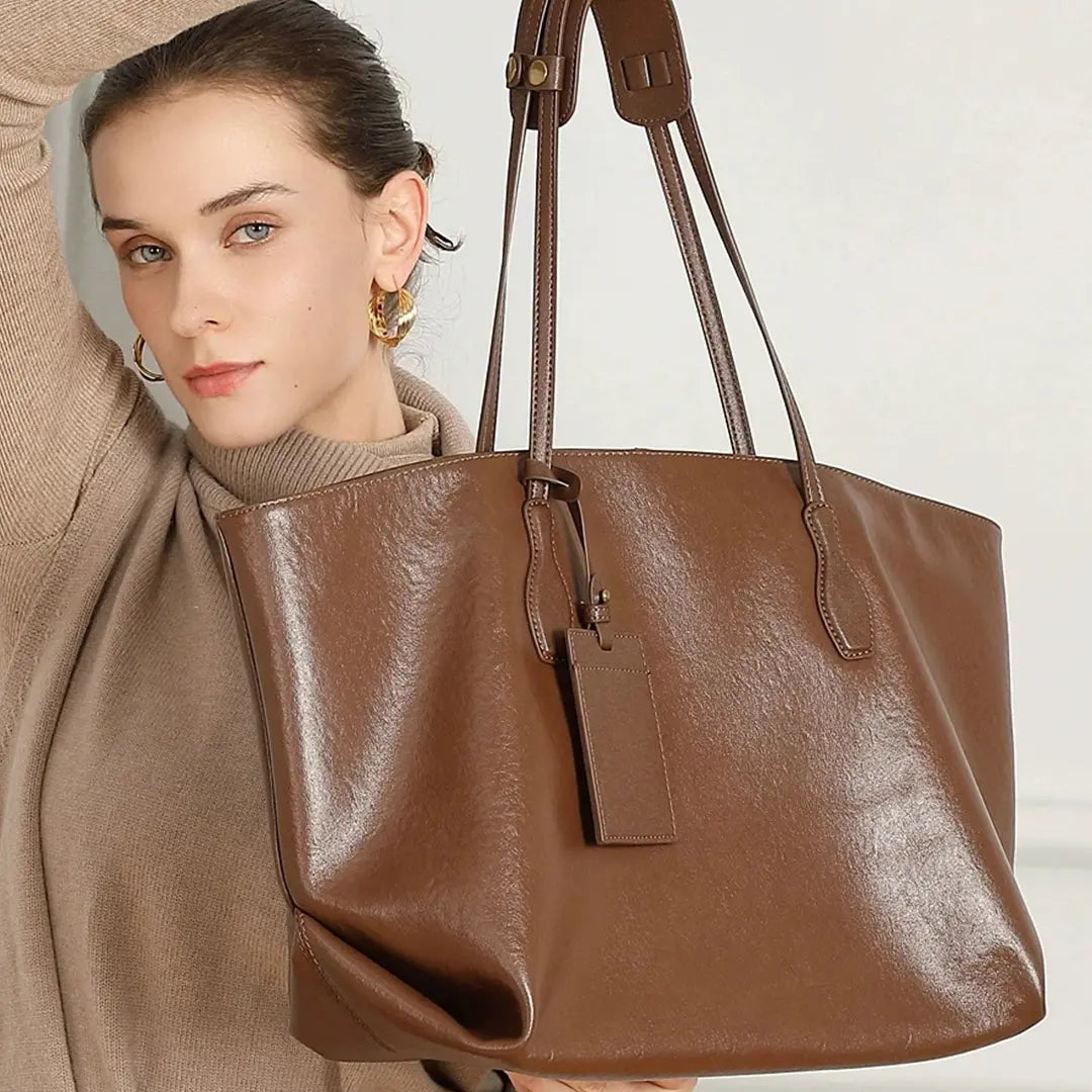 Gexo Luxury Genuine Leather Tote Bag for Work, Travel and Daily Use