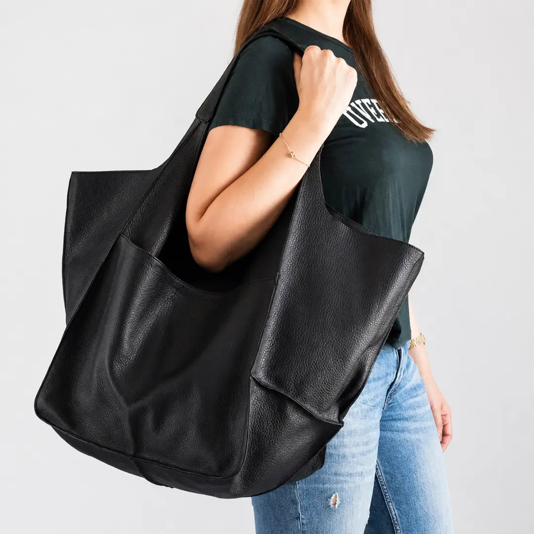 Gexo Oversized PU Leather Tote Bag, Large Everyday Shoulder Handbag