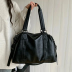 Gexo PU Leather Travel Black Tote Bag with Crossbody Strap