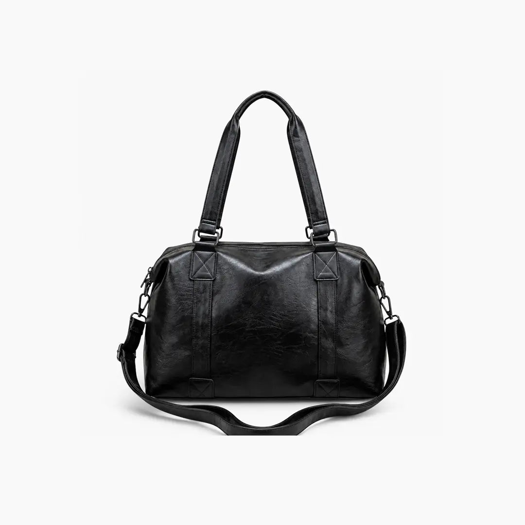 Gexo PU Leather Travel Black Tote Bag with Crossbody Strap