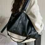 Gexo PU Leather Travel Black Tote Bag with Crossbody Strap