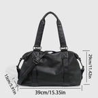 Gexo PU Leather Travel Black Tote Bag with Crossbody Strap