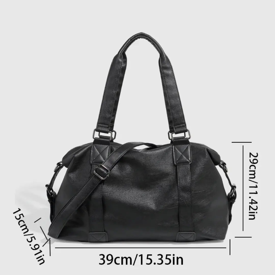 Gexo PU Leather Travel Black Tote Bag with Crossbody Strap