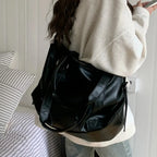 Gexo PU Leather Travel Black Tote Bag with Crossbody Strap