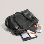 Gexo PU Leather Travel Black Tote Bag with Crossbody Strap