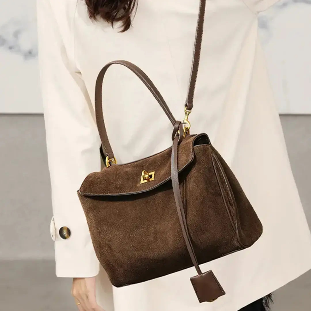Gexo Suede Tote Bag, Shoulder and Frosted Cowhide Crossbody Handbag