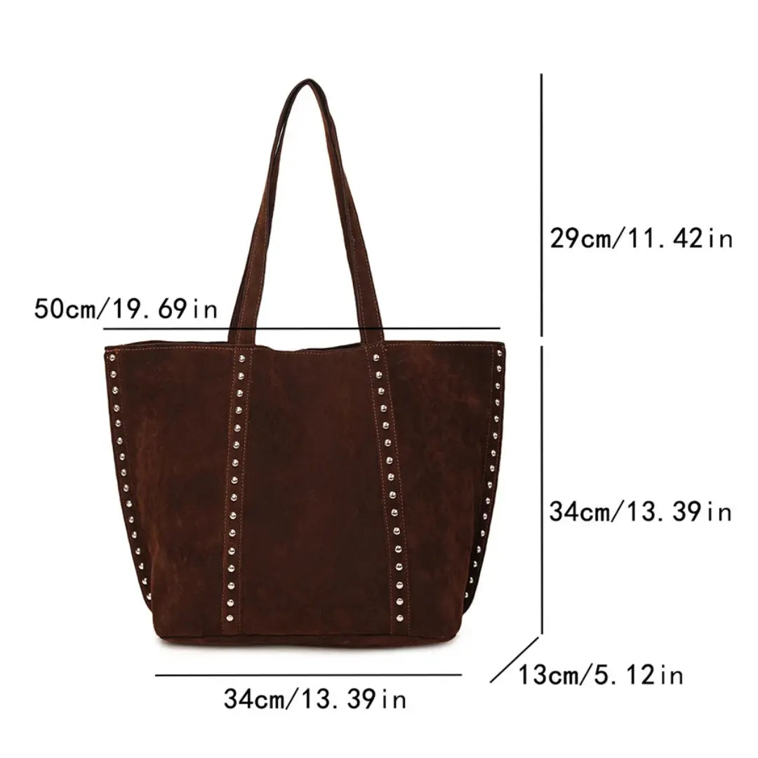 Gexo Suede Tote Bag with Rivet Detail