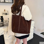 Gexo Suede Tote Bag with Rivet Detail