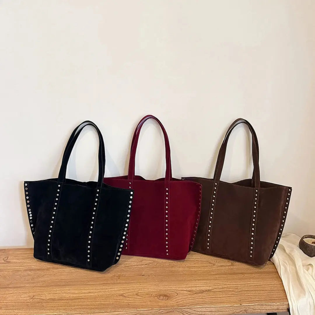 Gexo Suede Tote Bag with Rivet Detail