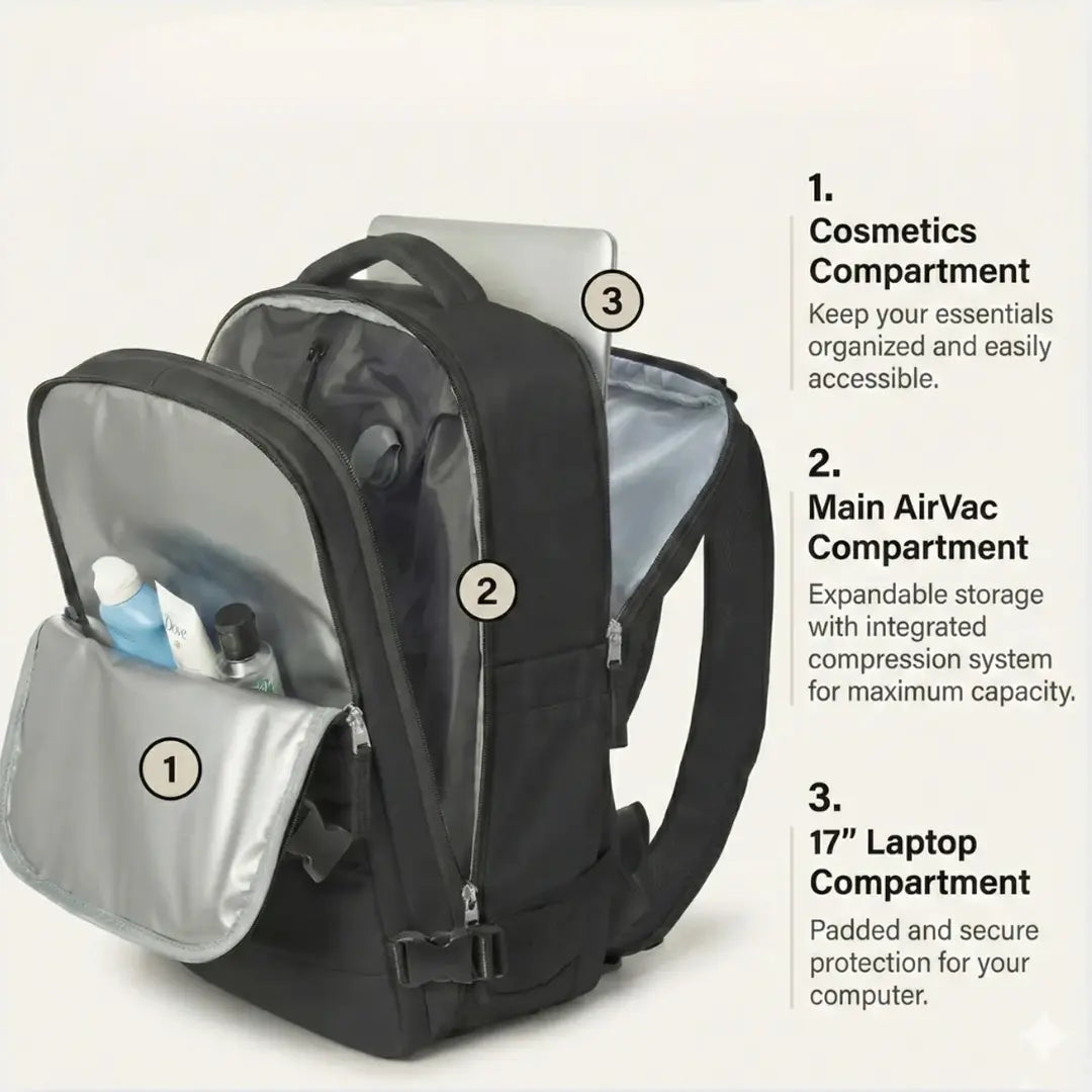 Gexo Vacuum Compression Travel Backpack 35L, Expandable Cabin 16-inch Laptop
