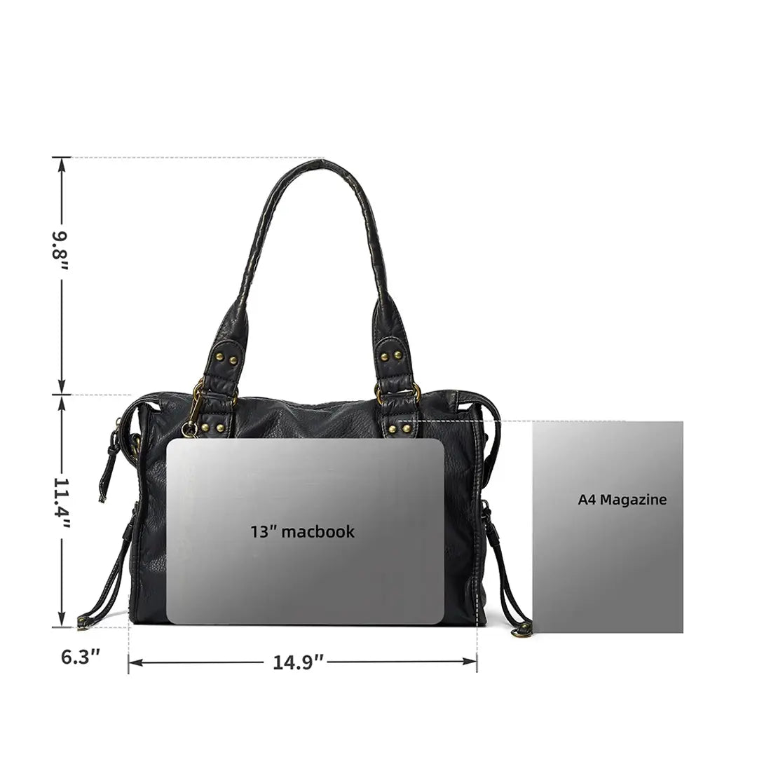 Gexo Vintage Black Leather Shoulder Bag with Crossbody Strap