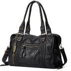 Gexo Vintage Black Leather Shoulder Bag with Crossbody Strap