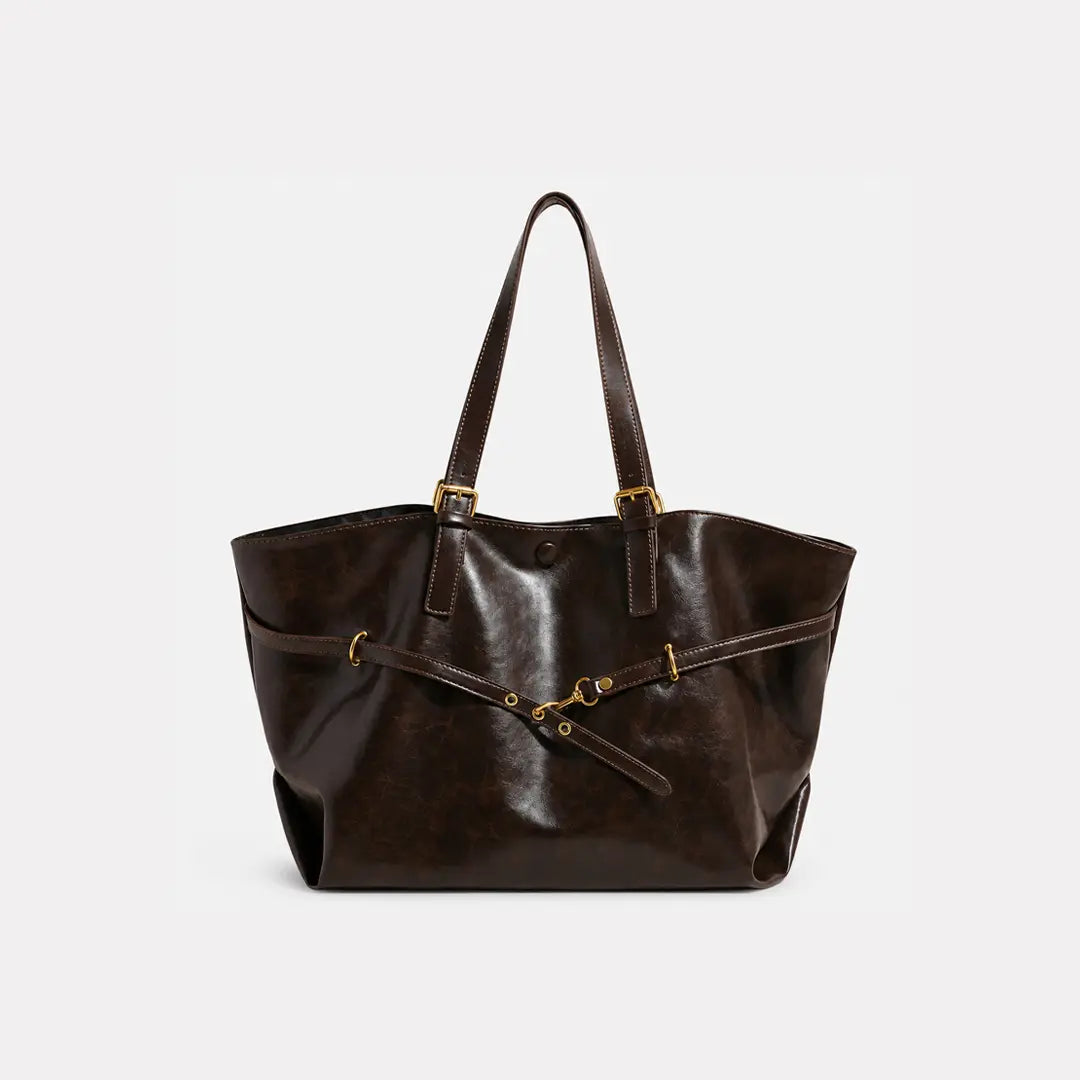 Gexo Vintage PU Leather Tote Bag with Buckle Detail