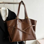 Gexo Vintage PU Leather Tote Bag with Buckle Detail