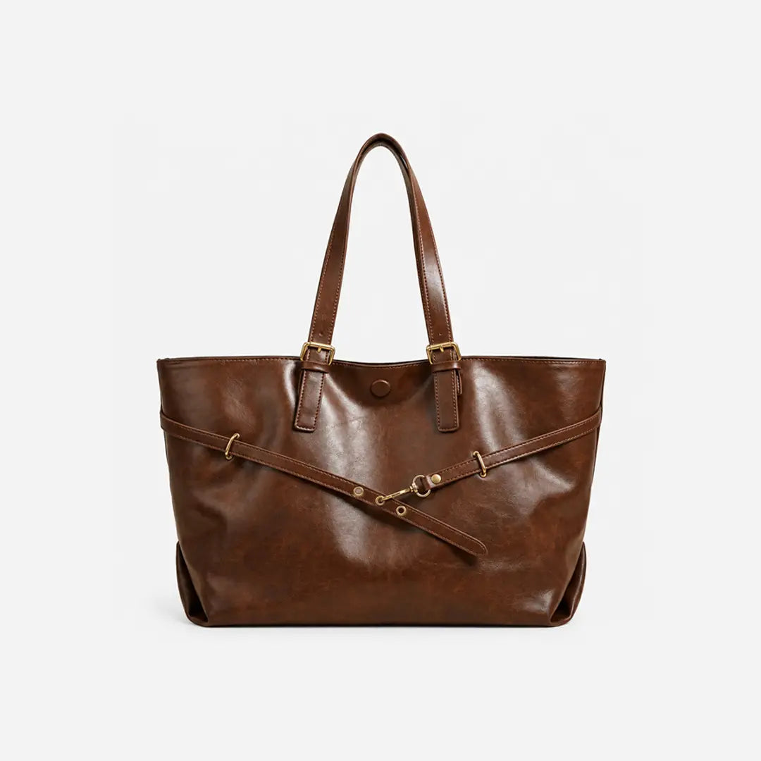 Gexo Vintage PU Leather Tote Bag with Buckle Detail