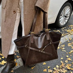 Gexo Vintage PU Leather Tote Bag with Buckle Detail