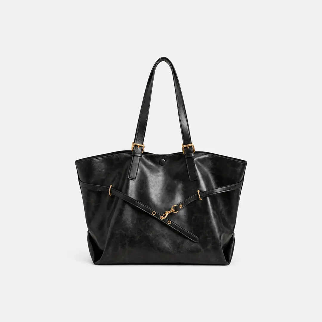 Gexo Vintage PU Leather Tote Bag with Buckle Detail