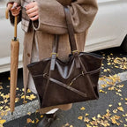 Gexo Vintage PU Leather Tote Bag with Buckle Detail