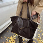 Gexo Vintage PU Leather Tote Bag with Buckle Detail