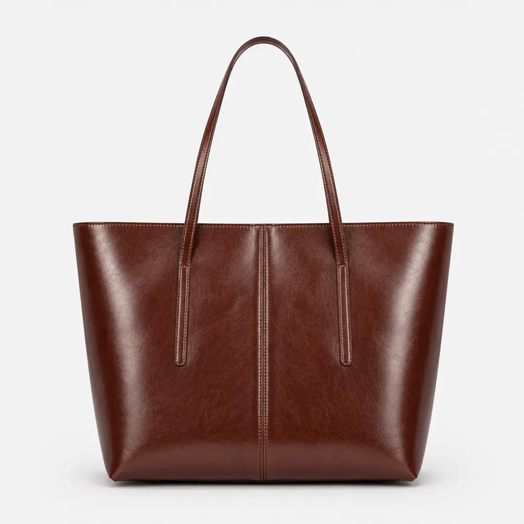 Gexo Large Structured Leather Tote - Work Bag, Travel - Brown