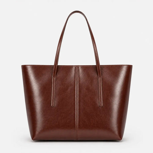 Gexo Large Structured Leather Tote - Work Bag, Travel - Brown