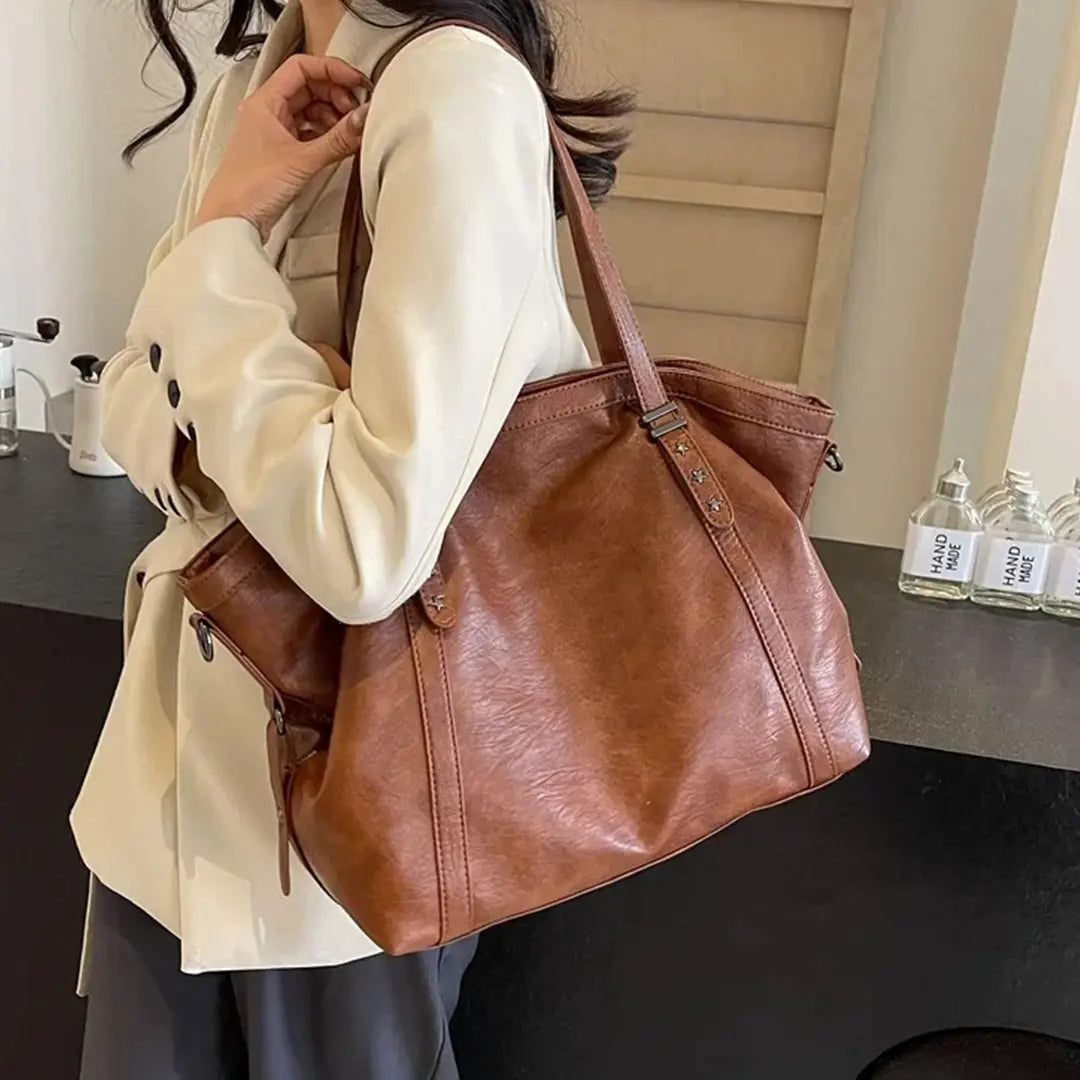 Gexo Oversized Brown Tote Bag, Shoulder and Crossbody Handbag