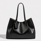 Gexo Oversized Vegan Leather Tote - Fits 15 inch Laptop, A4, Daily Carry - Black