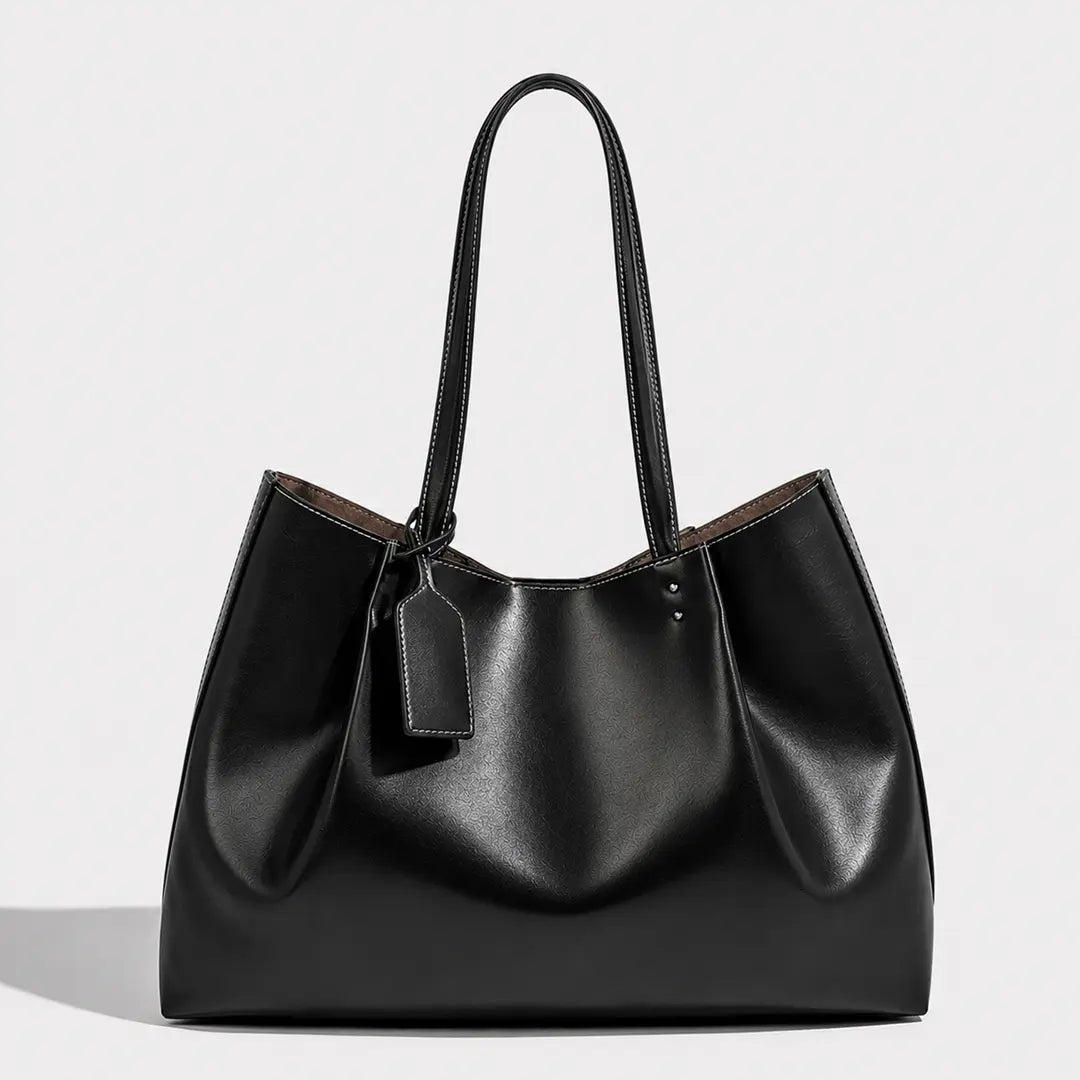 Gexo Oversized Vegan Leather Tote - Fits 15 inch Laptop, A4, Daily Carry - Black