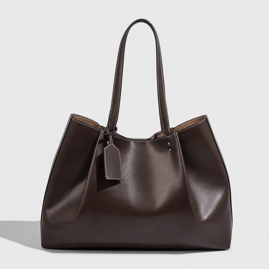 Gexo Oversized Vegan Leather Tote - Fits 15 inch Laptop, A4, Daily Carry - Coffee