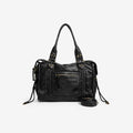 Gexo Vintage Black Leather Shoulder Bag with Crossbody Strap