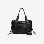 Gexo Vintage Black Leather Shoulder Bag with Crossbody Strap