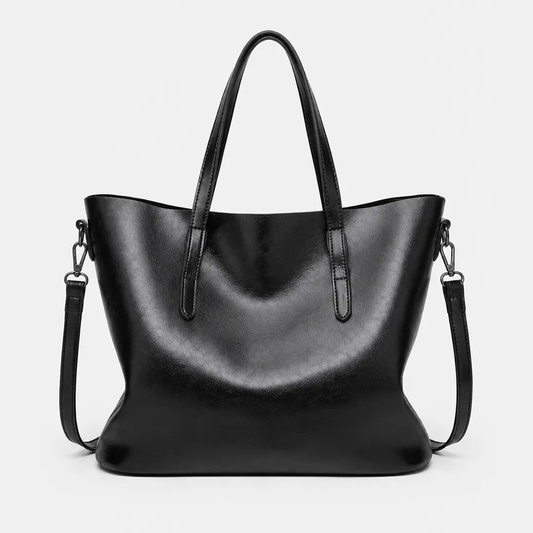Gexo Vintage Oil Leather Tote - 3-in-1 Carry Style - Black