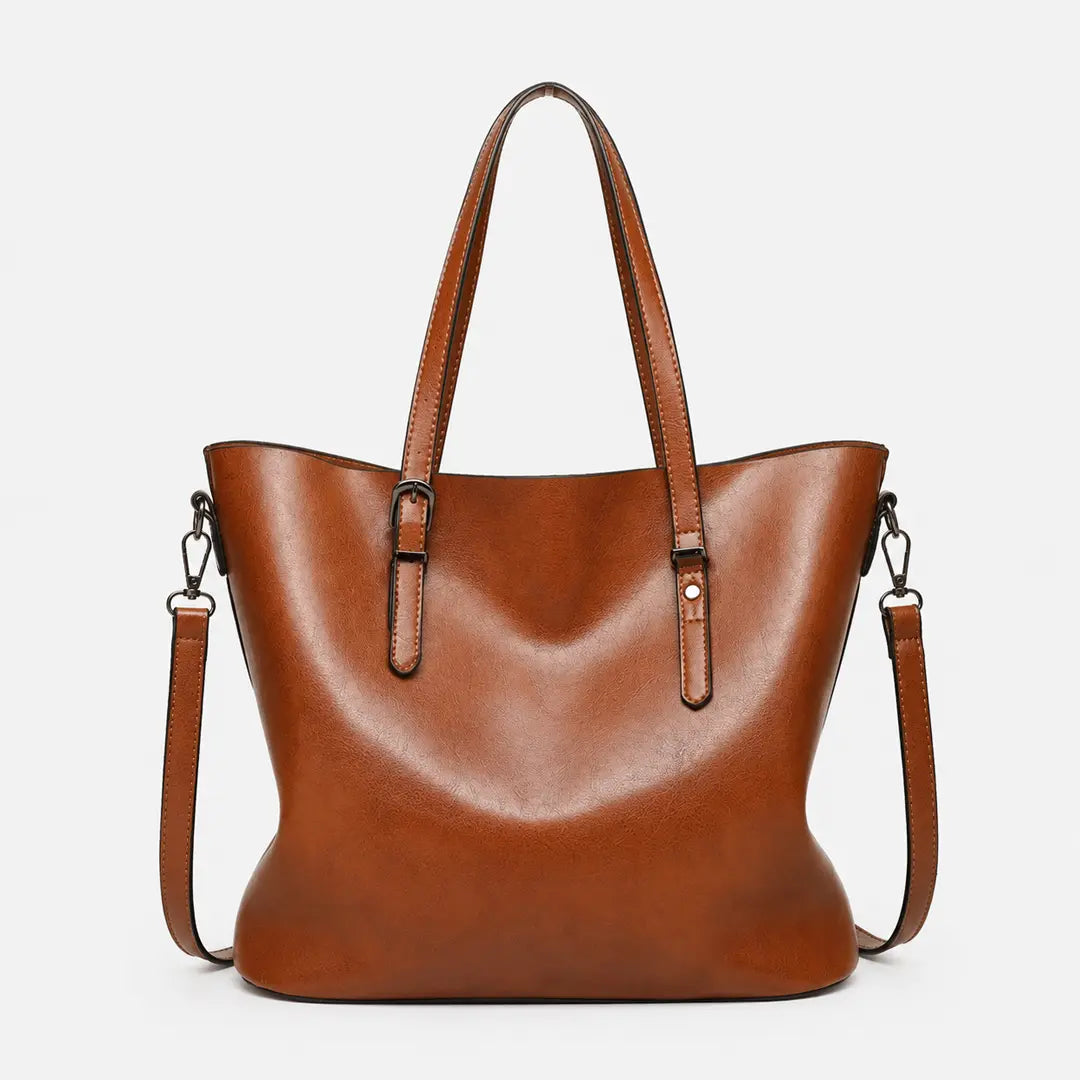 Gexo Vintage Oil Leather Tote - 3-in-1 Carry Style - Brown